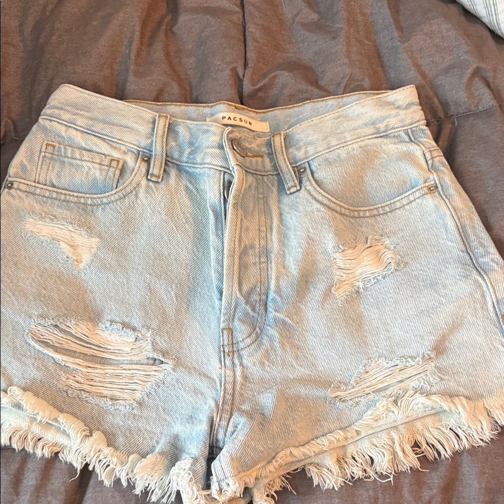 PacSun Pale Blue Frayed Denim Cutoff Shorts